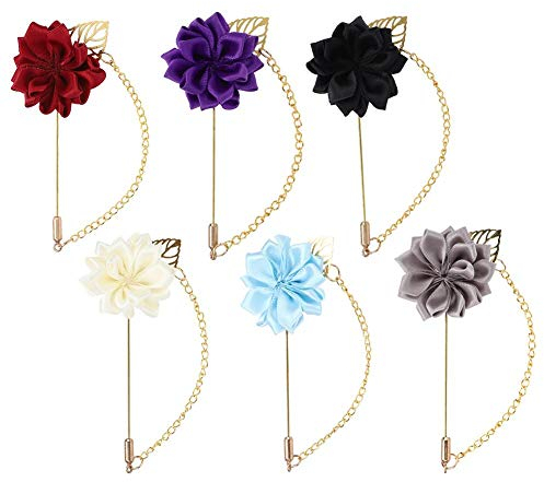 6 PCS Simple Belle Ruban Feuille Chaîne Costume Rose Homme Chemise Fleur Broche Broche Décoration pour Anniversaire Anniversaire De Mariage Partie