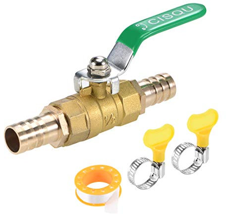 sourcing map 1 Satz Kugelhahn Absperrventil, 16mm Schlauchtülle auf 16mm Schlauchtülle, Rohrverschraubungen 90 Grad Bediengriff, Messingventil mit Schlauchklemmen und Gewindedichtband