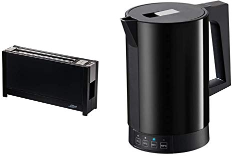 ritter Toaster volcano 5, schwarz, Langschlitztoaster mit eleganten Glasfronten, made in Germany & Wasserkocher fontana 5, schwarz, mit Temperatureinstellung, made in Germany