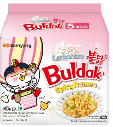Samyang Carbonara Buldak Würziges Huhn gerösteter Ramen [Nudeln] / koreanisches Essen/koreanische cremige Ramen/würzige Korea-Nudel-Herausforderung