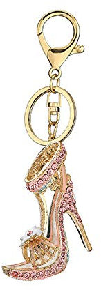 WANLIAN Porte-clés de strass de talons hauts de fleur, porte-clés de sandales étincelantes, pendentif de anneau de Clé, de charme d'alliage de cristal étincelant (Rose)