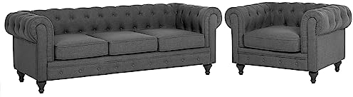 Beliani Wohnzimmer Set Sofa Sessel Polsterbezug in Grau Chesterfield