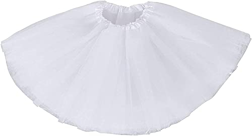 Ancokig Damen Tütü Rock Minirock 4 Lagen Petticoat Tanzkleid Dehnbaren Mini Skater Tutu Rock Erwachsene Ballettrock Tüllrock für Party Halloween Kostüme Tanzen (Weiß)