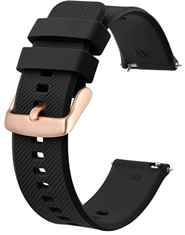BISONSTRAP Bracelet de Montre 20mm, Bracelets de Montre en Silicone à Dégagement Rapide pour Hommes Femmes (Noir, Boucle en Or Rose)