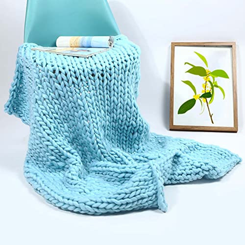 RGRE Super Soft Chunky Knit Throw Blanket for Couch, Handmade-Large Cable Knit Weighted Blanket - Crochet Handwoven Home Decor Knitted Blankets - Fluffy Cozy Woven Blankets (blue 60x60cm)
