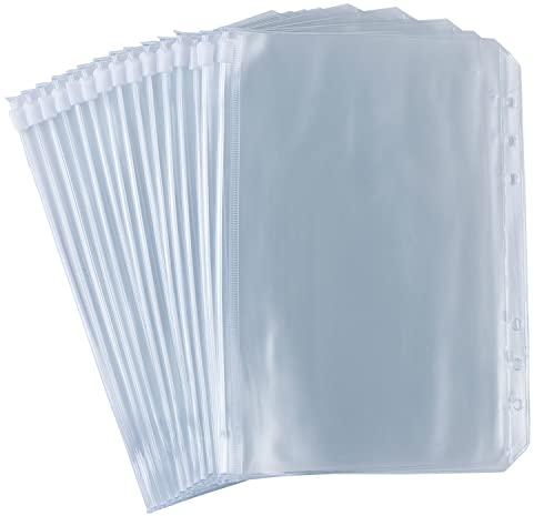 TANGBOHU A5 Binder Taschen 15 Stück Durchsichtige PVC 6-Loch Bindertaschen Reißverschluss Ordner Wasserdicht Geld Budget Umschläge für Notebook-Planer Einlegeseiten Loseblattbeutel