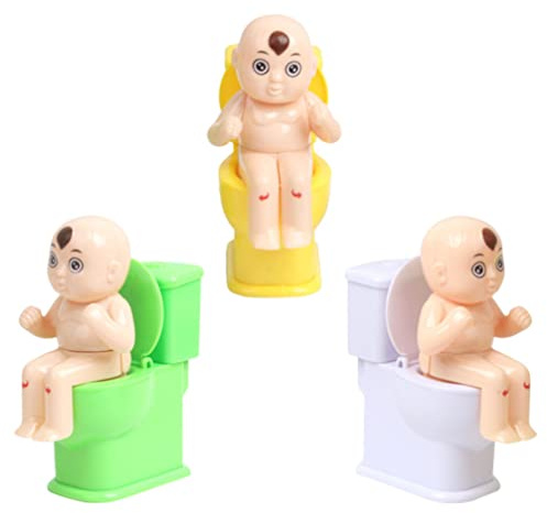 TOYANDONA 3 Pcs Plastic Prank Toilet Doll Toys Water Squirting Closestool for Party Fun and Kids Plaything Novelty