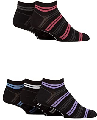 Farah Mens Bamboo Trainer Socks Pack of 5 Size 6-11 | Plain and Striped Designs, Breathable, Soft Feel, No Show Liners, Black, White, 6-11 UK