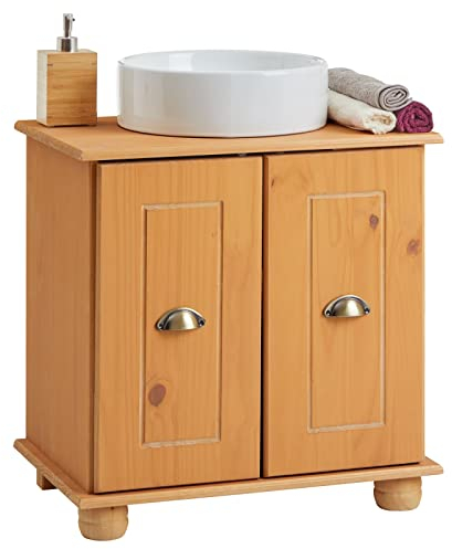 IDIMEX Meuble sous lavabo Colmar Meuble de Rangement Salle de Bain, Meuble sous Vasque avec 2 Portes, en pin Massif à la Finition teintée et cirée