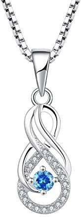 Starnny Damen Kette Silber 925 Unendlichkeit Halskette Anhänger mit März Geburtsstein Aquamarin Farbe 3A Zirkonia Schmuck für Frauen