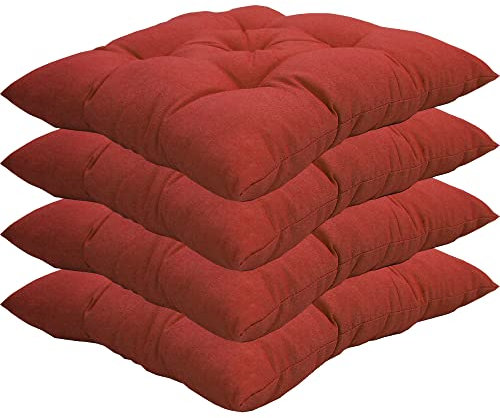 NYVI Stuhlkissen 38x38 cm ComfySeat Rot 4er Set - Sitzkissen mit 6 cm Comfort Sitzpolster - Indoor & Outdoor - Gartenstuhlkissen aus Baumwoll-Mischgewebe - ÖkoTex 100