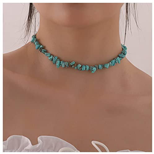 Inilbran Boho Türkis Halsband Halskette Blau Türkis Halskette Halsband Vintage Unregelmäßige Türkis Halskette Kette Türkis Stein HalsketteKette Schmuck für Frauen und Mädchen