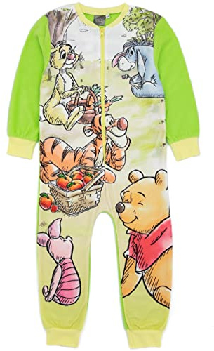 Disney Winnie the Pooh Girls Onesie in Green | Kids All In One Fleece Pyjama Loungewear | Piglett Tigger Eeyore Rabbit PJs Sleepsuit Nightwear | Pajama Bodysuit Romper Merchandise Gift for Children