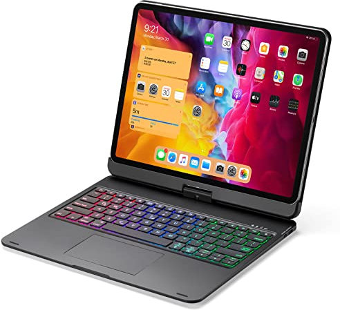 GUPENAA Custodia con Tastiera per iPad PRO 12.9 6th Gen 2022/5a/4a/3a Gen 2021/2020/2018, Magnetica 360 Ruotabile Tastiera Bluetooth Retroilluminata con Touchpad,Nero