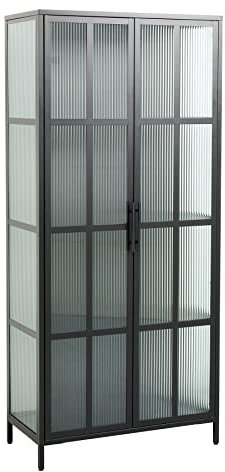 riess-ambiente.de Industrial Vitrine DURA Steel 80cm schwarz Metall Riffelglas Highboard