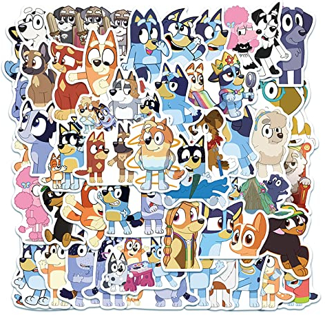 50 Stück Cartoon Bluey Sticker Kinder Set,Cute Bluey Sticker Jungen Mädchen Wasserfeste Vinyl Aufkleber für Skateboard Laptop Koffer Helm Motorrad Auto Fahrrad Handy,Kindergeburtstag Party deko