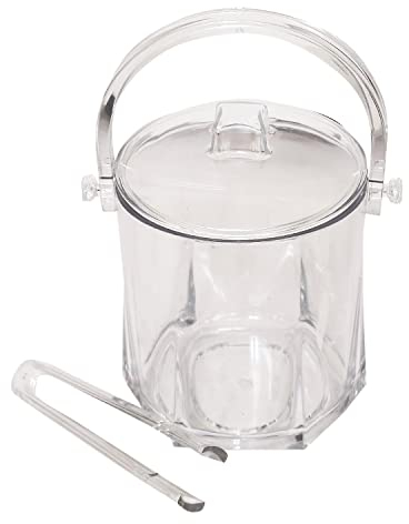 JMS we create smile -1.5 L Litre High-Grade Transparent Plastic Ice Bucket with Lid Carry Handle & Tong Longer for Beer, Champagne, Wine, Ice Cubes for Clubs Restaurants