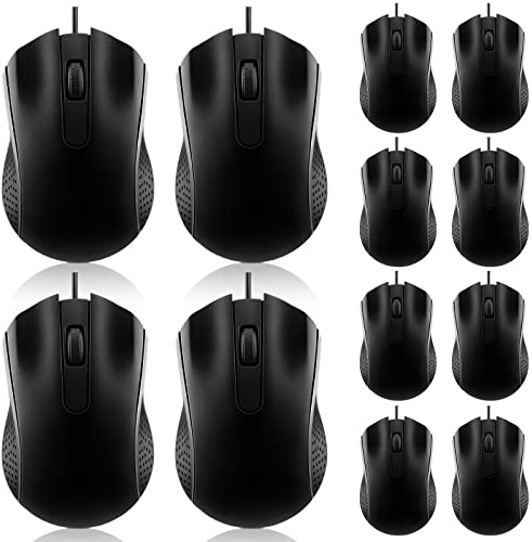 Hoteam 12 Pcs 12 Pcs Wired Computer Mouse Bulk Cord USB Mice, Black