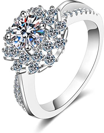 WAHZAUS Verlobungsringe für Damen, 0,8 Karat D, Farbe VVS1, Moissanit-Ringe, S925er-Sterlingsilber, Sonnenblumenringe für Hochzeit, Valentinstag, Geburtstag, Geschenk mit Zertifikat (9,0,8)