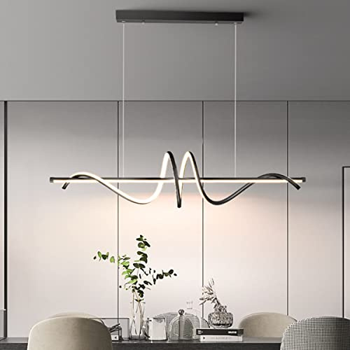 Bellastein LED Esstisch Pendelleuchte Modernes Spirale Design Hängeleuchte Dimmbare LED Kronleuchter mit Fernbedienung Deckenleuchten für Esszimmer Arbeitszimmer Wohnzimmer (Schwarz, L120cm/68W)