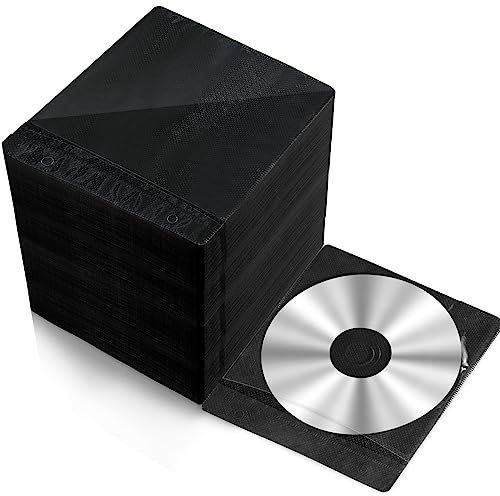 Kanayu 600 Pcs CD DVD Sleeves Bulk Double Sided Refill Plastic Sleeves Disc Storage for CD and DVD Storage Binders Protection Supplies 5.13 x 5.7(Black)
