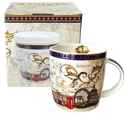 London Icons Vintage-Inspired Coffee Mug: A Stylish Tribute to The Iconic Charm of England's Capital City