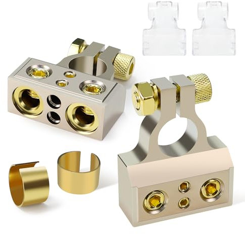 TONDA Car Battery Terminal Connectors, 0/2/4/6/8 AWG Battery Terminals with Shims and Clear Protector Cover, 1 Pair