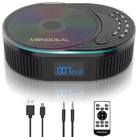 CD Player Portable, Boombox CD Player with Bluetooth Transmitter,FM Radio & Bluetooth Speaker 2 in 1 Combo,Portable CD Player for Car/Home with Remote Control,Headphone Jack,Support AUX/USB