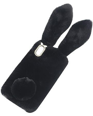 UPKOCH Smartphone Hülle Plüsch Kaninchenfell Hülle mit Vollschutz Weicher Kaninchen Plüsch Schwarze Winter Handytasche für Damen