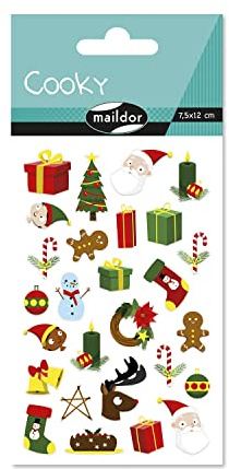 MY MANDARINE CY153Cpack - Packung mit 10 Stickerbögen 3D Stickers Cooky, 270 Stickers, Weihnachten traditionell, 1 Pack