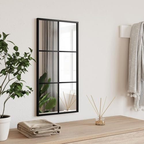 Gecheer Specchio da parete,Specchio da bagno,Specchi da soggiorno,Specchio da parete per finestra in metallo Specchio decorativo nero, 30 x 60 cm