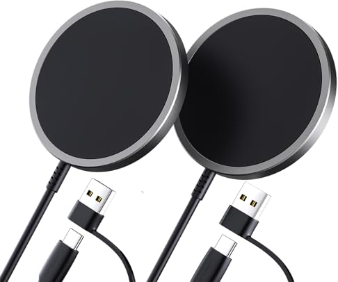 JSAUX 2-Pack Mag-Safe Ladegerät Magnetisches Kabelloses Wireless Charger Pad Induktive Kompatibel für MagSafe Ladegerät iPhone 16/16 Pro/16 Pro Max iPhone 15/15 Pro/15 Plus 14 13 12 Airpods Schwarz
