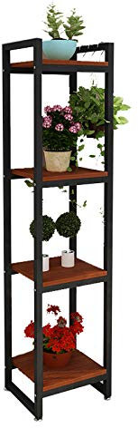 ASHILD Supports pour plantes d'intérieur, étagères en métal + bois, petit présentoir pour balcon d'intérieur, support pour plantes, D