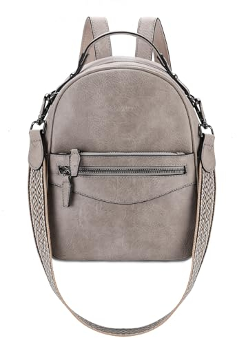 RAVUO Rucksack Damen Klein, PU Leder Damen-Rucksackhandtaschen Mini Cityrucksack Wasserdichte Damenrucksäcke 2 In 1 Handtasche für Mädchen,Grau