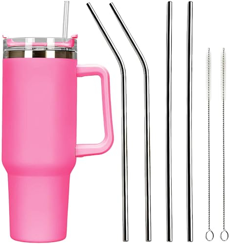 Voarge 40oz Kaffeebecher to Go,Doppelwandiger Edelstahl Heiße Kalte Getränke Vakuum Trinkbecher,Thermobecher mit strohhalm,Tumbler cup,Kaffeebecher für Zuhause Reisen (Rosa)