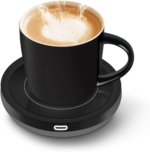 SWARK Tassenwärmer, Elektrischer kaffeewärmer,Automatischer Schwerkraftschalter Heizplatte für Tee Kaffee Milch für Büro, Hausgebrauch,Geschenk (Schwarzer beheizter Untersetzer mit Tasse)