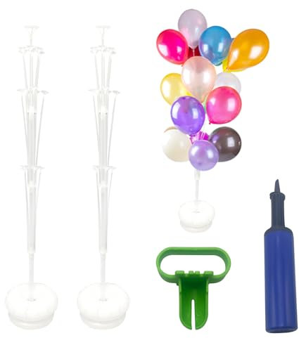 Luftballon Ständer, 2 Kit Ballonständer Ballon Stick Halter, Feier 63 Zoll, Wiederverwendbare Luftballons Ständer Halter, Verstellbarer Tisch mit Wassergefülltem Sockel für Geburtstag, Party, Hochzeit