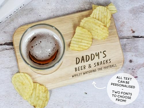 eBuyGB Personalised Dad's Beer & Snacks Serving Tray, Tea and Biscuits Board, Gift for Dad, Birthday Gift, Wooden Treat Tray