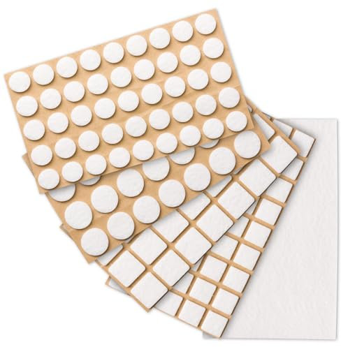 bePracti Filzgleiter Selbstklebend 147-er Set für Stühle Möbelgleiter Filz Selbstklebend 3mm Starke, Dichte 500g/m2 in verschiedenen Größen und einem Blatt zum Selbstschneiden weiß