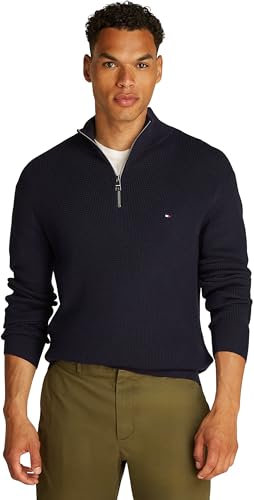 Tommy Hilfiger Uomo Pullover con Zip Racking Structure con Collo a Lupetto, Blu (Desert Sky), S