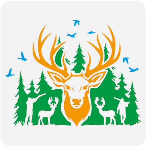 FINGERINSPIRE Große Jagd Schablone 30x30cm Waldjäger Elch Schwalben Schablonen Wald Elch Wildgans Schablonen Wiederverwendbare Hirschkopf Malvorlagen Für Stoff Fliesen Boden Möbel Holz