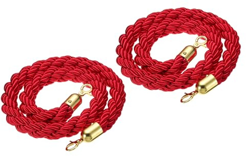 PATIKIL 2 Stück Absperrkordel 1,2 Meter Absperrseile mit Goden Karabiner Haken Absperrband Gedrehte Pfosten Seile Handlaufseil Samt für Konzerte Warteschlange Ausstellungen, Rot