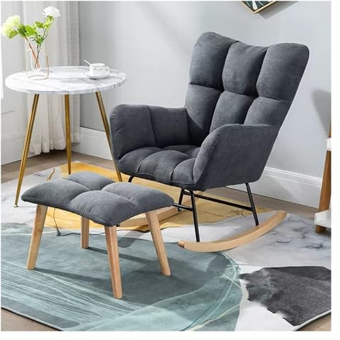 JIESOO Schaukelstuhl Schlafzimmer Und Wohnzimmer Bequemer Schaukelstuhl Aus Stoff Bequemer Sessel Mit Hoher Rückenlehne(Gray1)