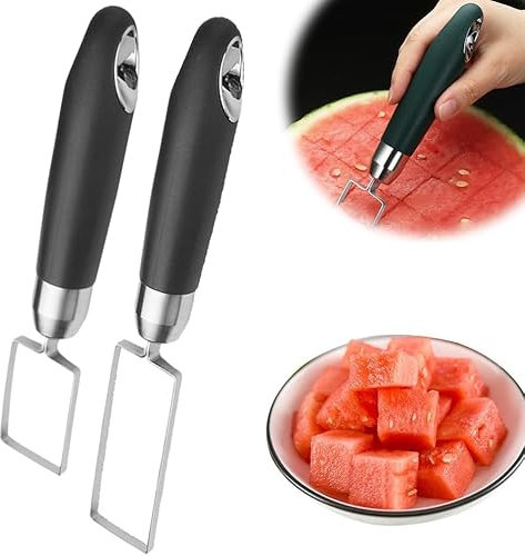 Stainless Steel Watermelon Cutter, 2024 Upgraded Fruits Cutter Carving Tool, Fruit Cutter Slicer Water Melon Cutter Tool, Watermelon Cube Cutting Knife for Home Kitchen Gadgets (Black S+L)