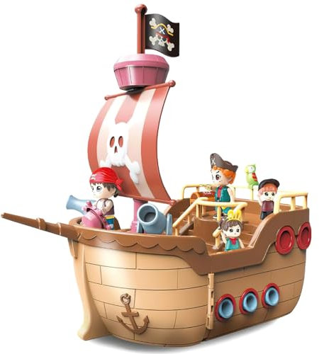 fisca Bateau pirate - Jouet transformable - Avec figurine et accessoires de maison de poupée - Jouet pour enfants - Pour filles et garçons âgés de 3 ans et plus