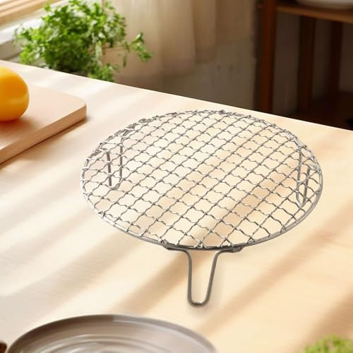 Griglia rotonda in metallo antiaderente e resistente al calore, rete metallica per barbecue, campeggio all'aperto, picnic, argento, blocco riscaldante, anche riscaldamento (20 cm)