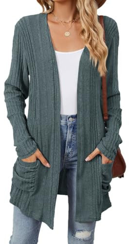 EIRUKON Cardigan Mujer Largo Chaqueta de Punto Manga Larga Ligera Rebeca Otoño Invierno Cárdigan Elegante Suéter Outwear con Bolsillos S-XXL