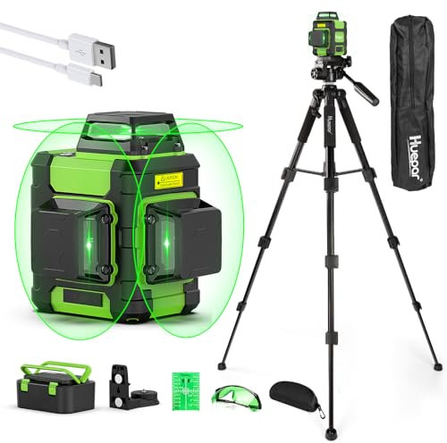 Huepar 360° Livello Laser con Treppiede, Livello Laser Autolivellante Ricaricabile per Architettura e Quadri Sospesi, con Modalità Impulso, Custodia Rigida, Treppiede da 50 Pollici, HM03CGT