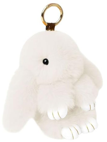 Bunny Schlüsselanhänger, flauschiger Hasen-Schlüsselanhänger, weich, niedlich, Rex-Kaninchenfell, Plüsch, Auto, Handtasche, Schlüsselanhänger, Tasche, Charm-Anhänger (Beige)