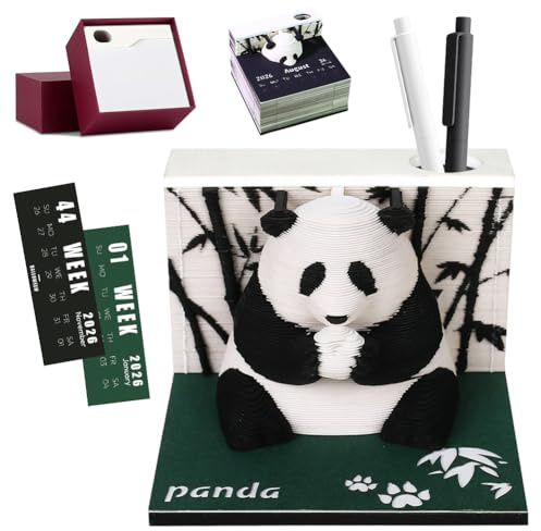 VOHESEA Panda Kalender 2026, 3D-Kalender 2026, DIY-Zeitmesser- zum Abreißen, 3D-Kunstblöcke in Pandaform, 3D-Notizblock aus Papierschnitzkunst als Schreibtischdekoration (C)